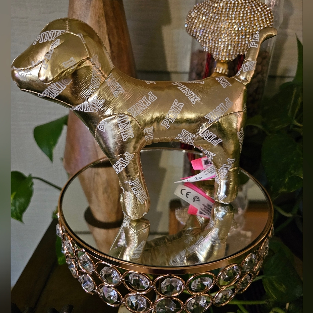Victoria’s Secret PINK Metallic Gold Vinyl w/White Letters Collectible Dog